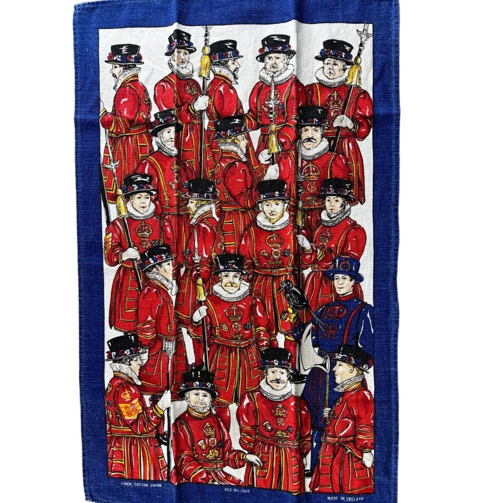 Irish Guards Dish Tea Towel Vintage 2889 Red Blue White Linen Cotton Blend - Picture 1 of 8